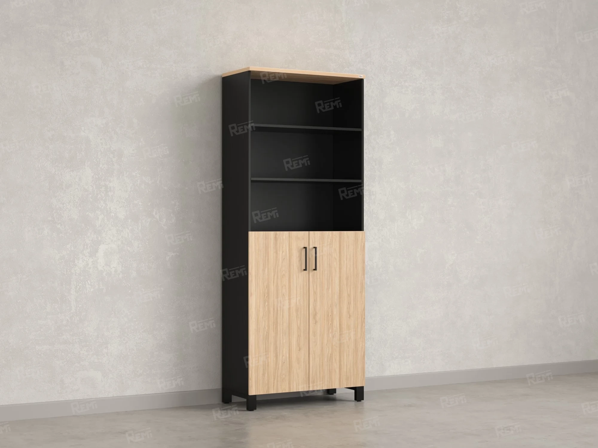 Шкаф комбинированный, 6 уровней 900x420x2200 RM154-90x41 Вяз Швейцарский светлый/Черный