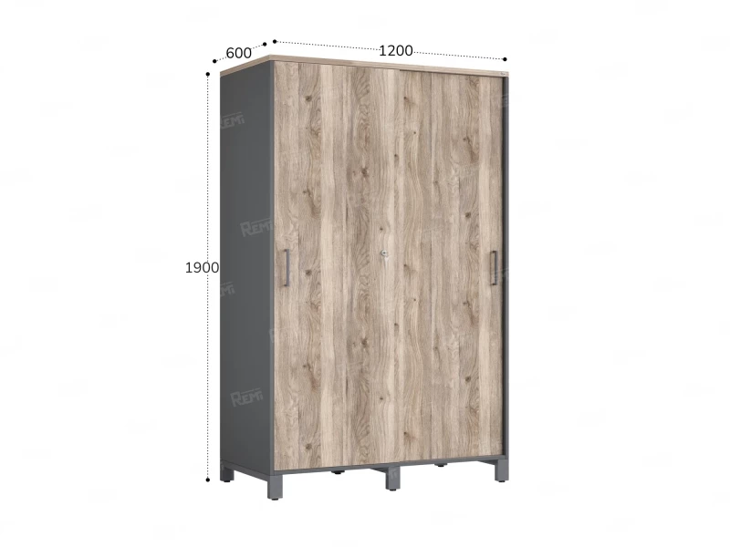 Шкаф-купе, штанга, 1 полка 1200x600x1900 RM163-90x60 Дуб Маувелла/Серый