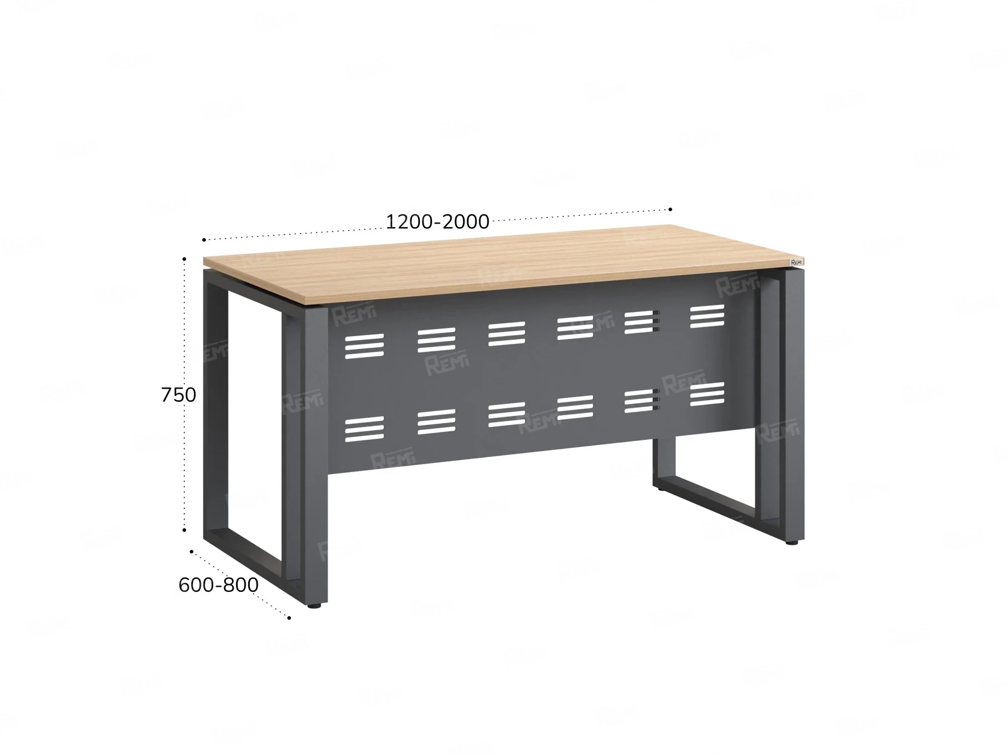 Стол прямой на О-образных опорах с металлическим экраном 1200x800x750 RM042-12x8 Вяз Швейцарский светлый/Серый