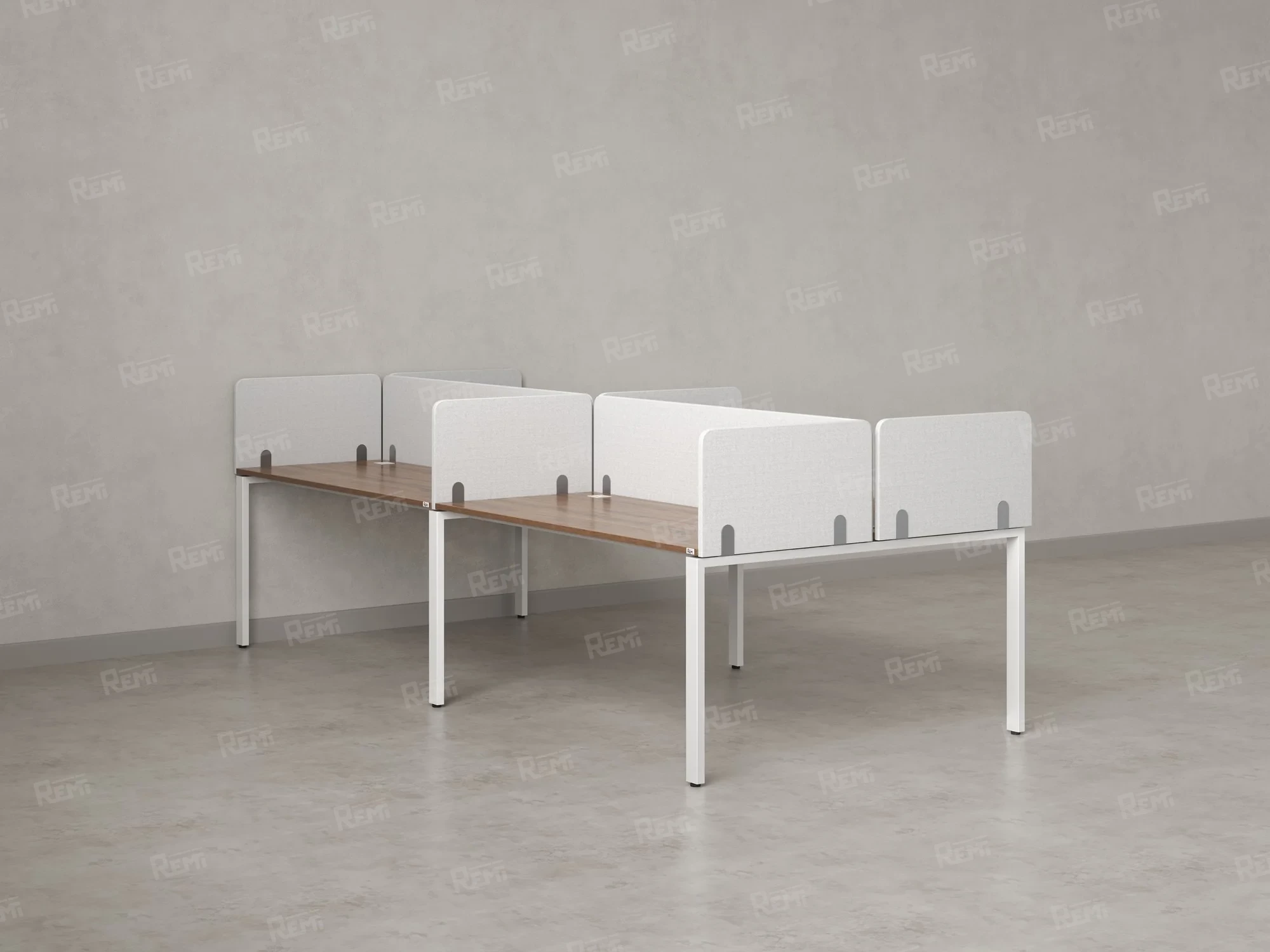 Бенч-система, 4 рабочих места, на П-образных опорах, 8 тканевых экранов 2400x1400x750 RM166-1-12x14 Дуб Юстус/Белый