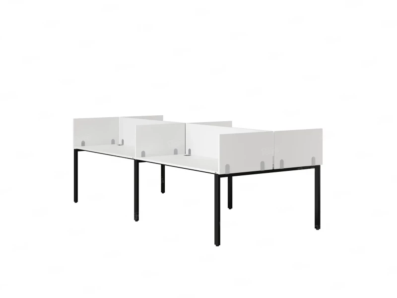 Бенч-система, 4 рабочих места, на П-образных опорах, 8 ЛДСП экранов 2400x1200x750 RM166-2-12x12 Белый/Черный