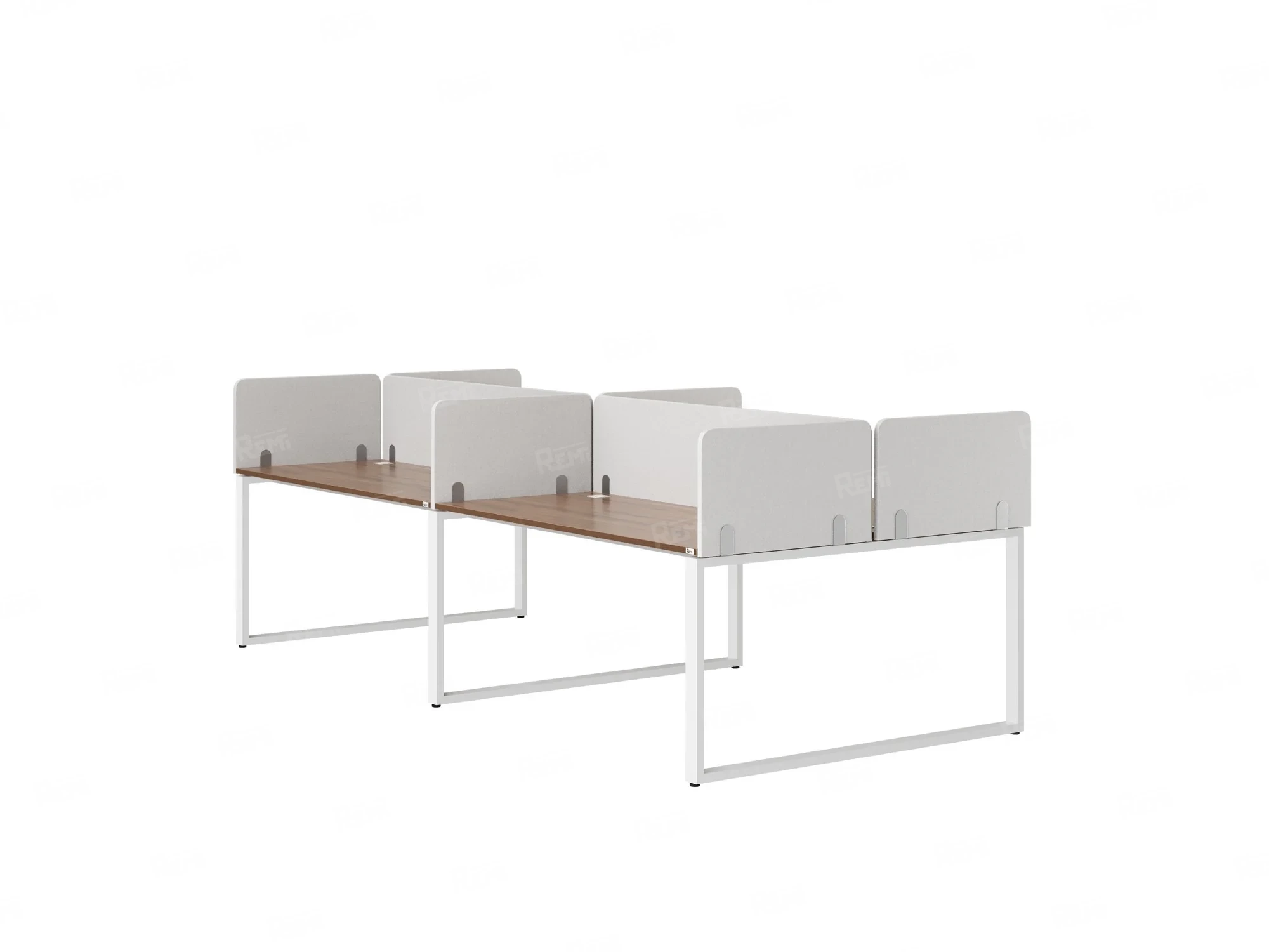 Бенч-система, 4 рабочих места, на О-образных опорах, 8 тканевых экранов 3600x1600x750 RM170-1-18x16 Дуб Юстус/Белый