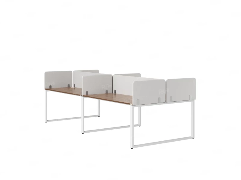 Бенч-система, 4 рабочих места, на О-образных опорах, 8 тканевых экранов 3600x1600x750 RM170-1-18x16 Дуб Юстус/Белый