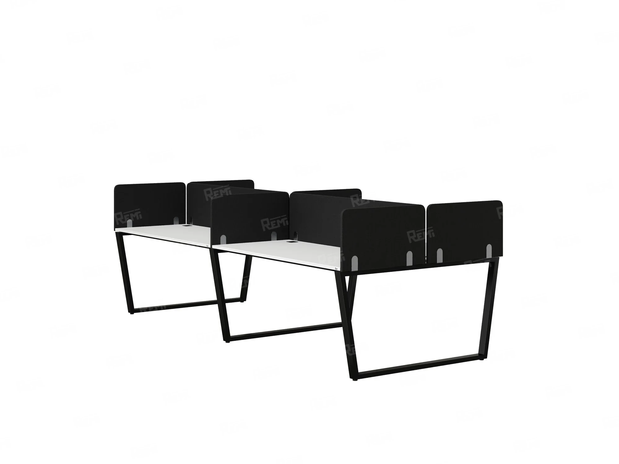 Бенч-система, 4 рабочих места, на U-образных опорах, 8 тканевых экранов 3600x1400x750 RM173-1-18x14 Белый/Черный