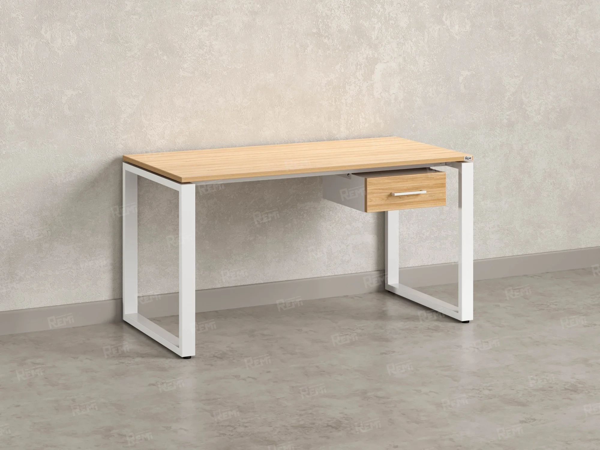 Стол прямой с подвесной тумбой, О-опора 1800x600x750 RM036-18x6 Вяз Швейцарский светлый/Белый
