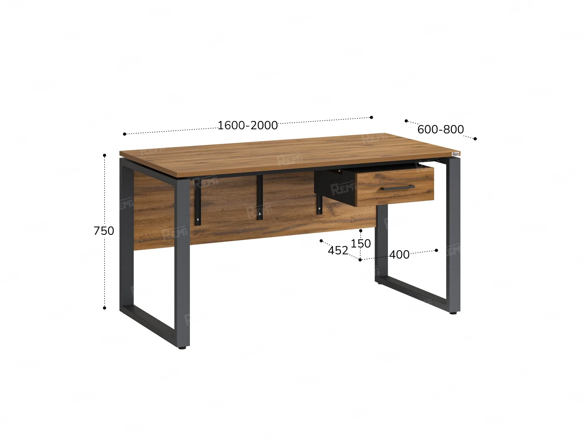 Стол прямой, подвесная тумба, ЛДСП экран, О-опора 1800x600x750 RM032-18x6 Дуб Юстус/Серый