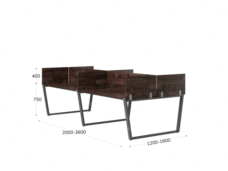 Бенч-система, 4 рабочих места, на U-образных опорах, 8 ЛДСП экранов 3200x1600x750 RM173-2-16x16 Дуб Апрельский шоколад/Серый