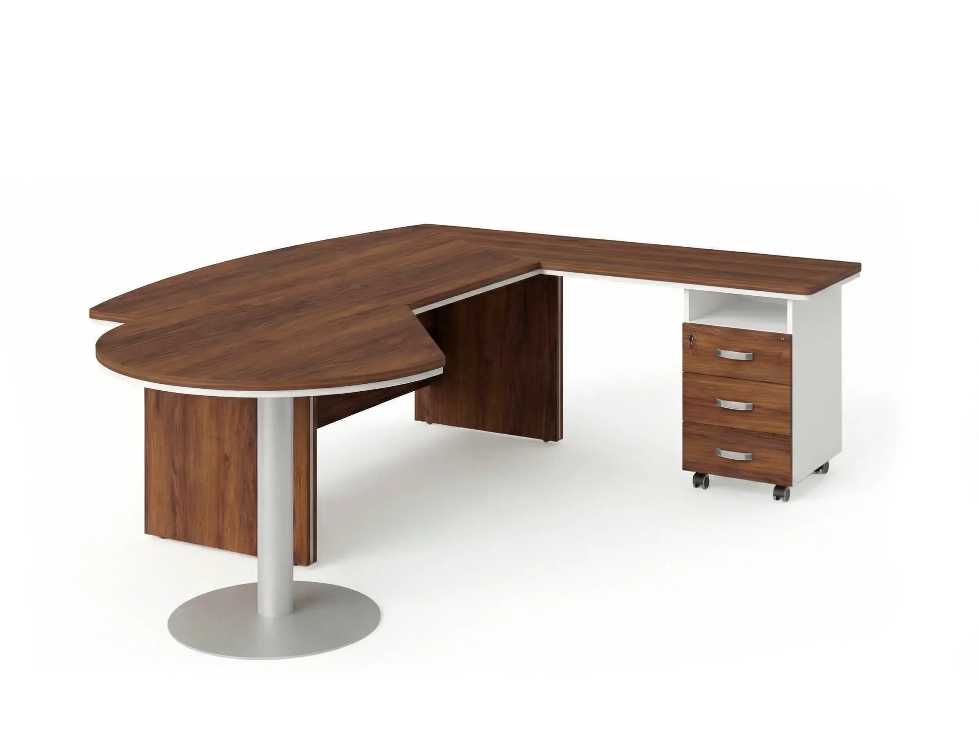 BRL RB073-235x200R Стол рук-ля R угл. с брифингом и тумбой 3 ящика 2350х2000х760 Орех Вармия/Белый