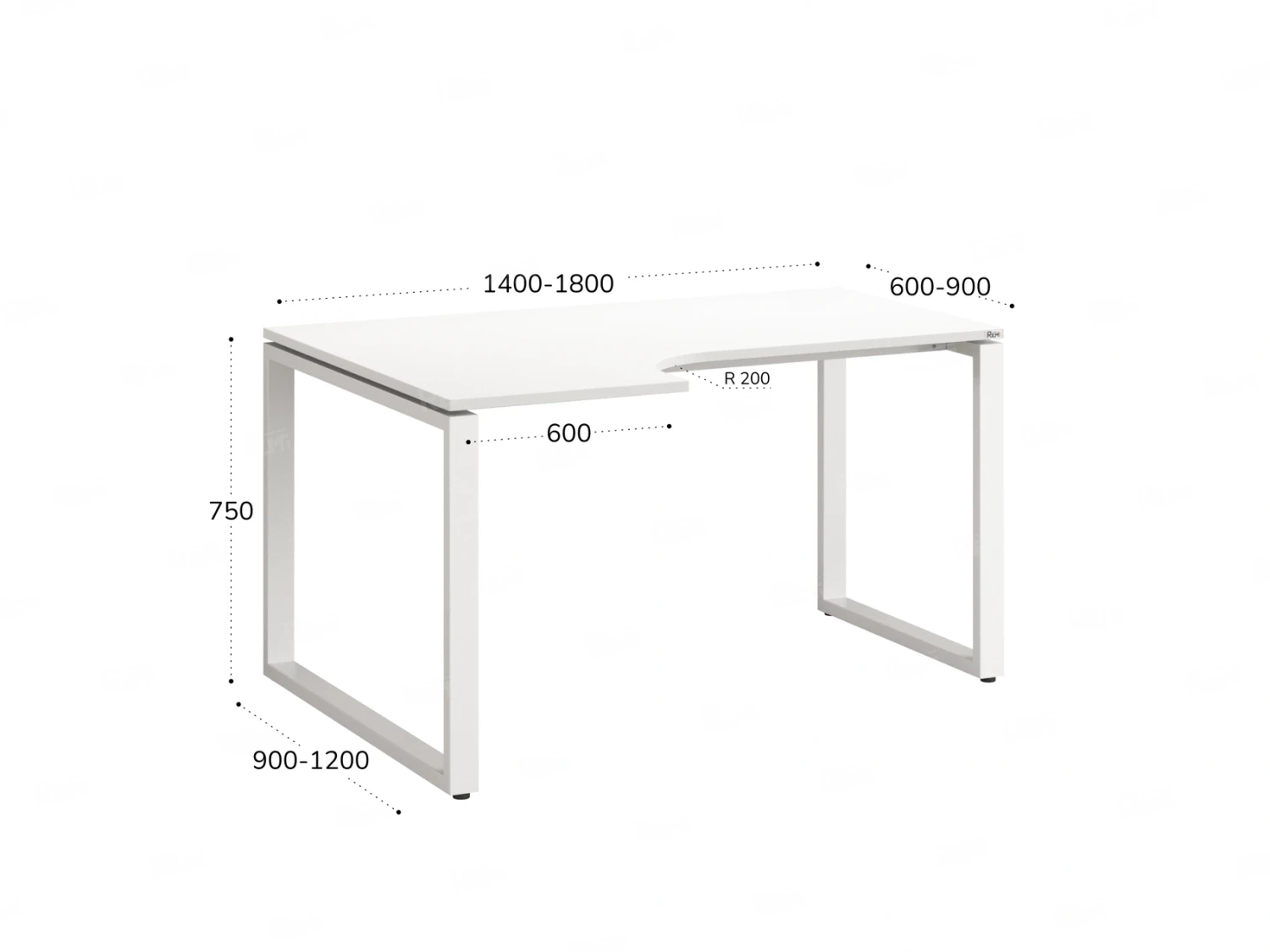 Стол угловой, О-опора, левый 1800x900/1200x750, RM055-18x9-12 Белый/Белый