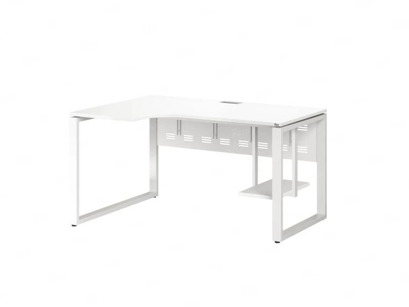 Стол угловой, экран металл, О-опора, левый 1400x900/1200x750, RM056-14x9-12 Белый/Белый