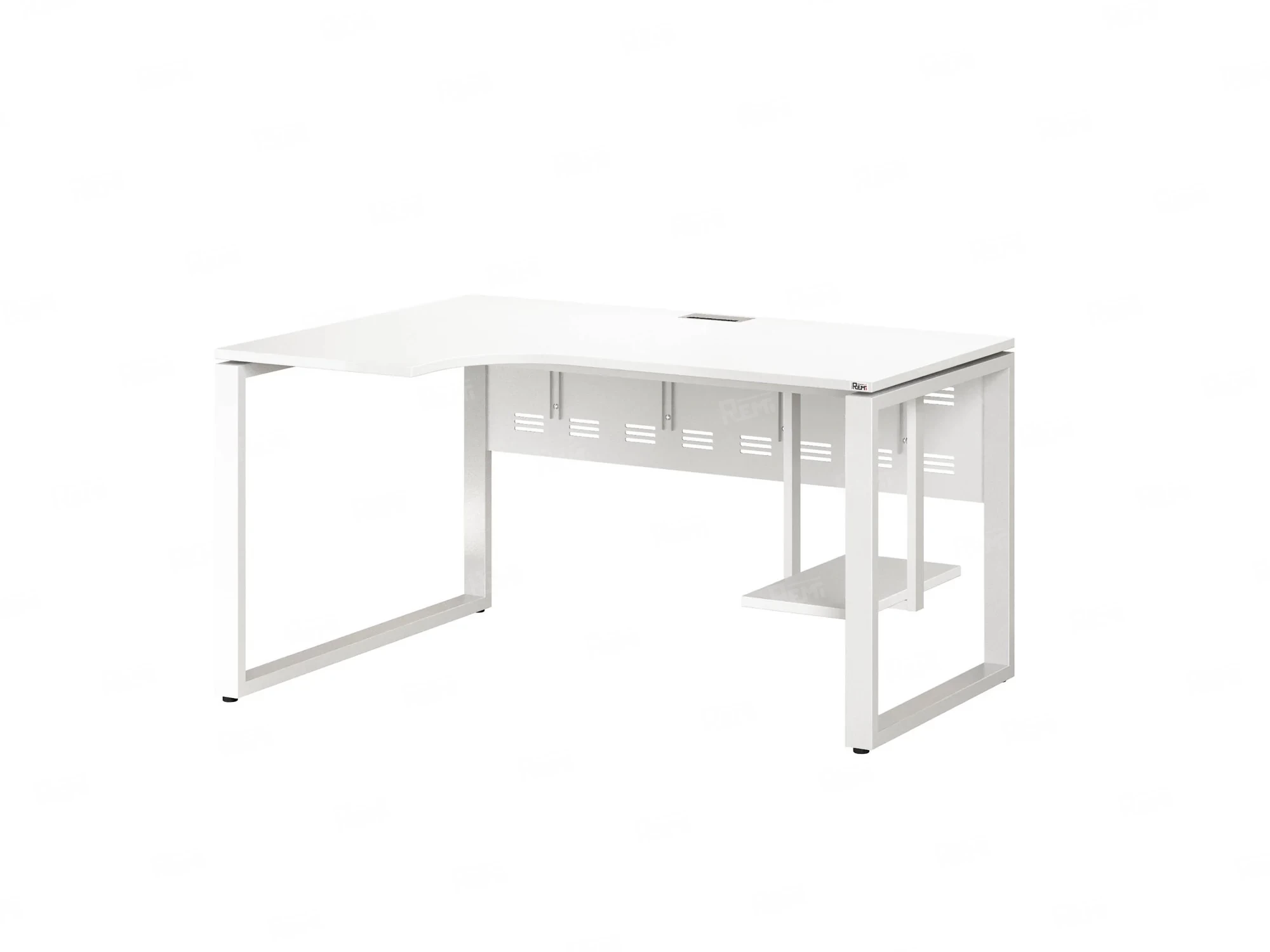 Стол угловой, экран металл, О-опора, левый 1400x900/1200x750, RM056-14x9-12 Белый/Белый