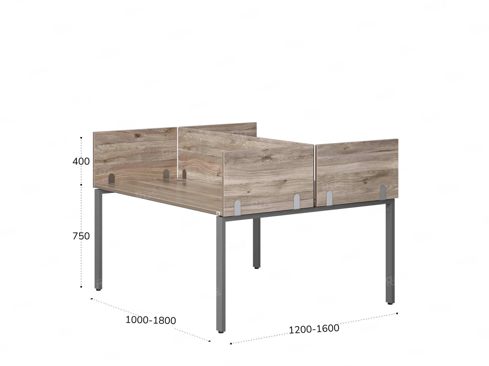 Бенч-система, 2 рабочих места, 5 ЛДСП экранов 1400x1400x750 RM165-4-14x14 Дуб Маувелла/Серый