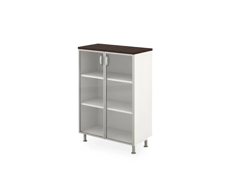 BRL RB054-90х43 Стеллаж закрытый витрина стекло в раме 900х430х1290 Венге/Белый