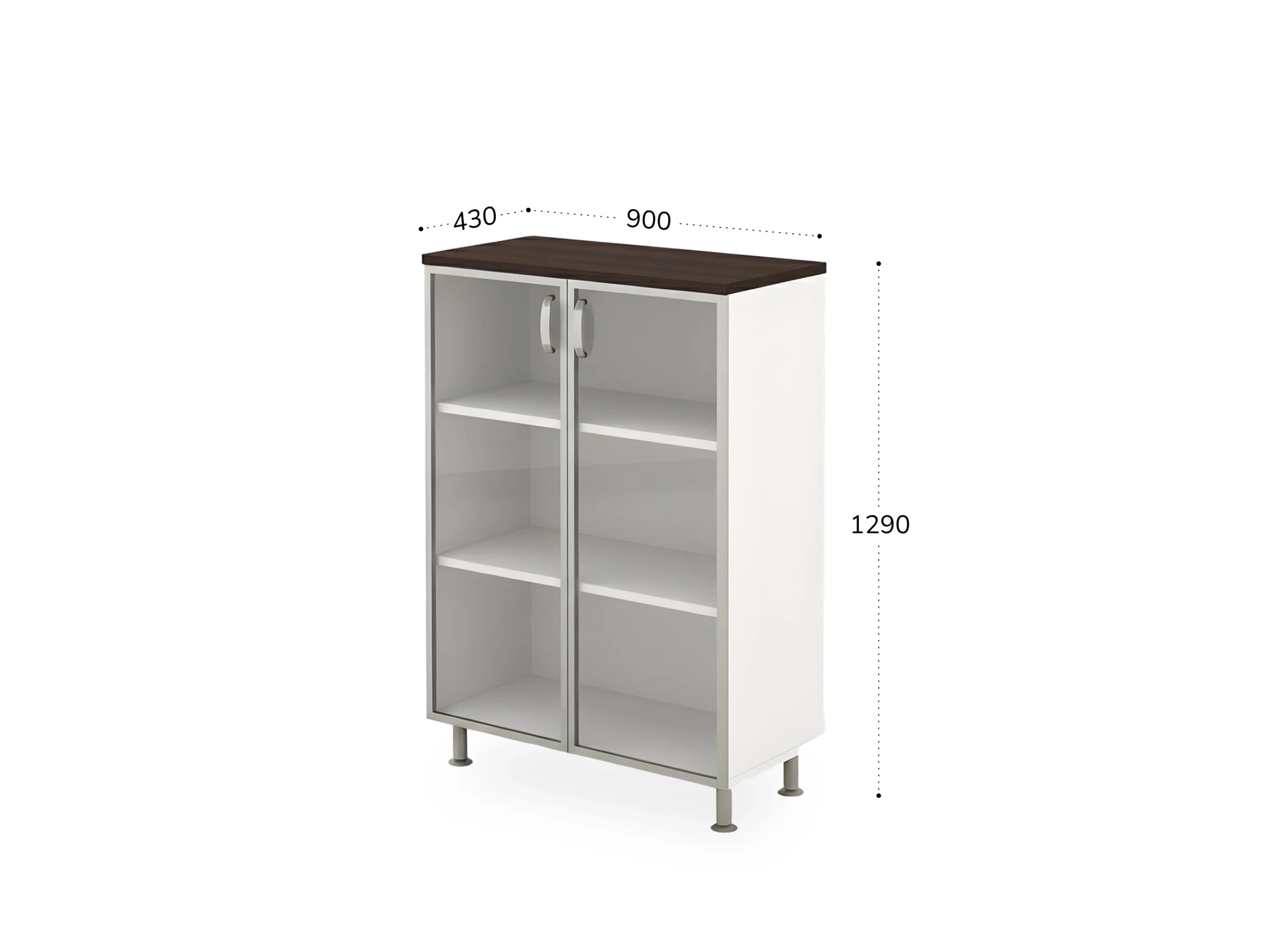 BRL RB054-90х43 Стеллаж закрытый витрина стекло в раме 900х430х1290 Венге/Белый