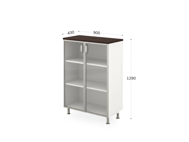 BRL RB054-90х43 Стеллаж закрытый витрина стекло в раме 900х430х1290 Венге/Белый