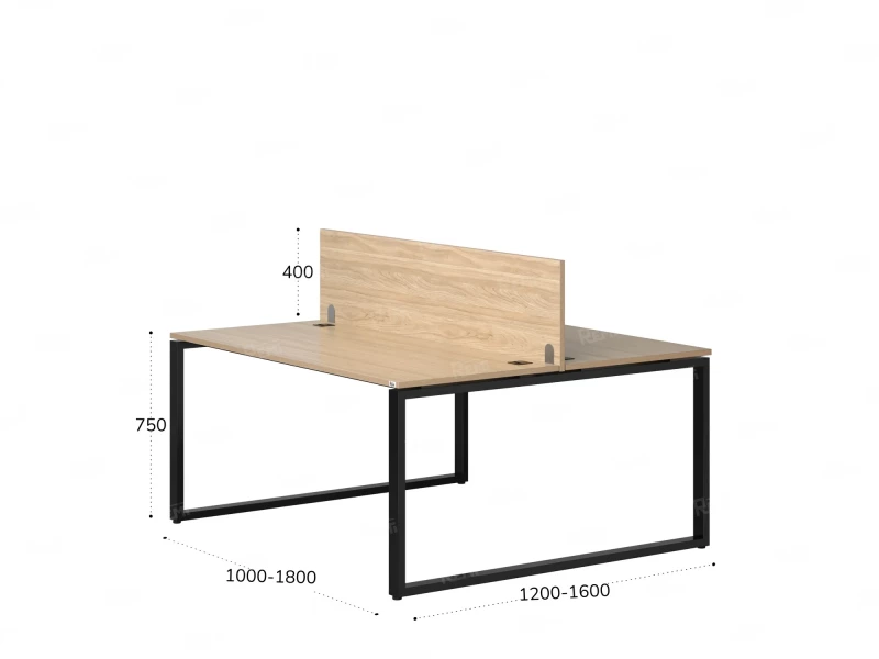 Бенч-система, 2 рабочих места, с одним экраном ЛДСП 1200x1400x750 RM169-2-12x14 Вяз Швейцарский светлый/Черный
