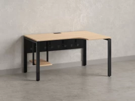 Стол угловой, экран металл, П-опора, правый 1400x600/900x750, RM058-14x6-9 Вяз Швейцарский светлый/Черный