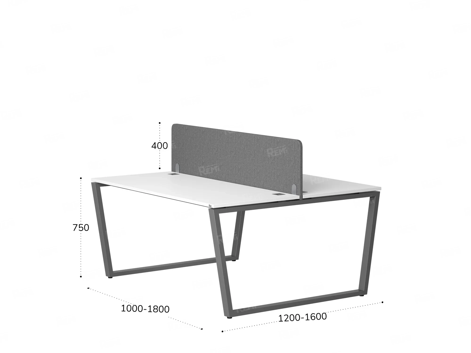 Бенч-система, 2 рабочих места, с одним тканевым экраном 1400x1200x750 RM172-1-14x12 Белый/Серый