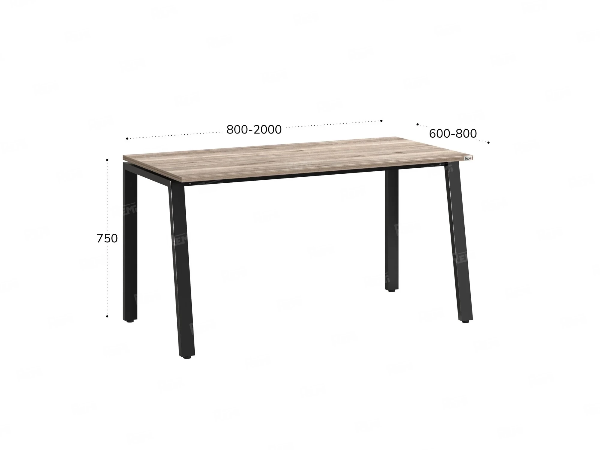 Стол прямой на Л-образных опорах 800x700x750 RM004-8x7 Дуб Маувелла/Черный