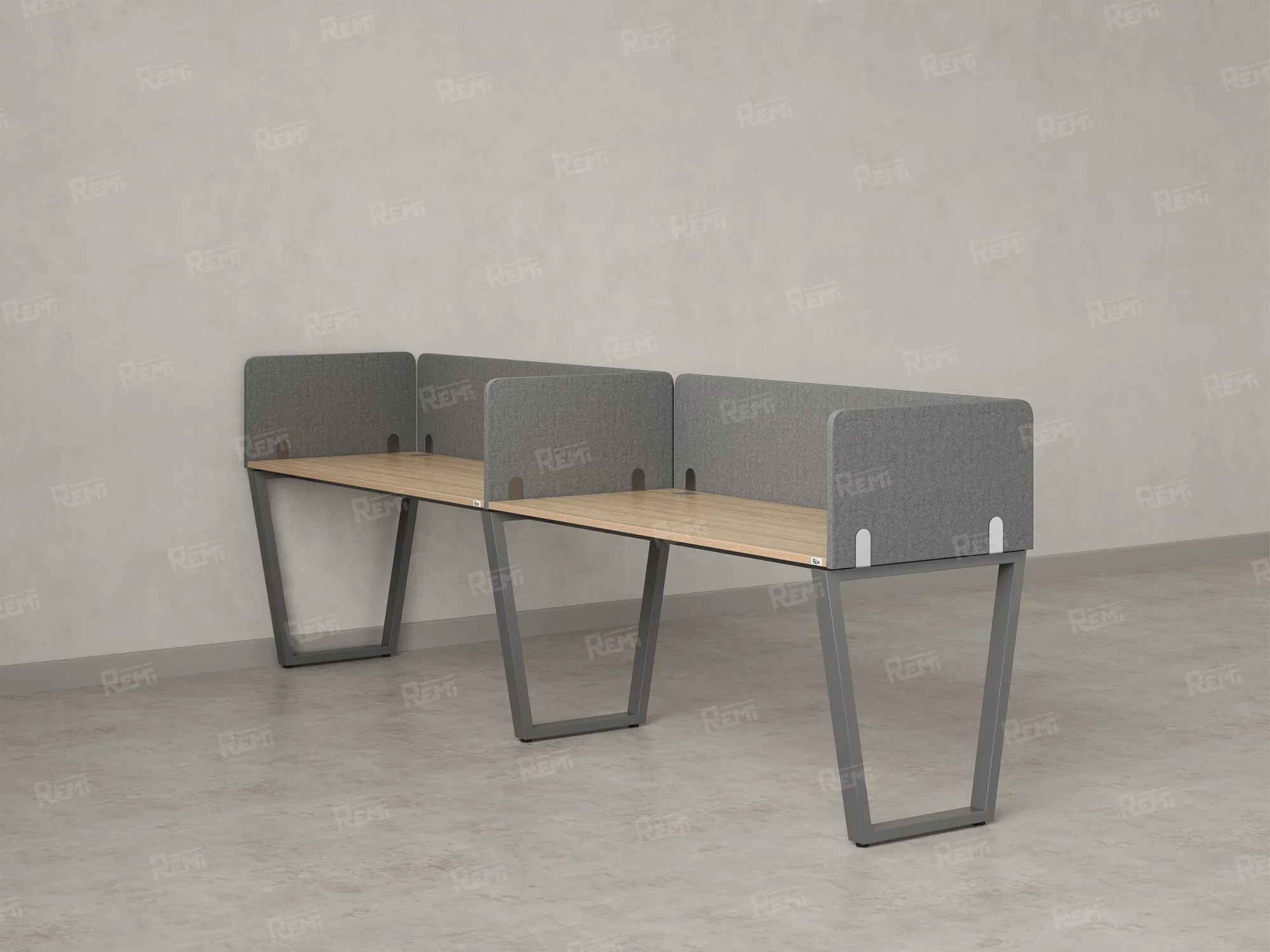 Бенч-система в 1 ряд, 2 рабочих места 5 тканевых экранов 3600x700x750 RM174-1-36x7 Вяз Швейцарский светлый/Серый