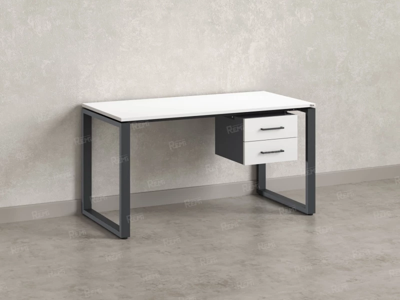 Стол прямой с подвесной тумбой 2 ящика, О-опора 1600x600x750 RM037-16x6 Белый/Серый