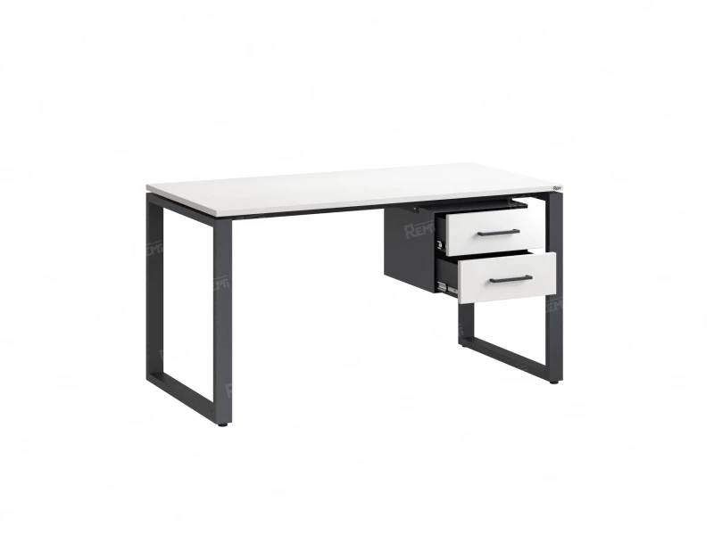 Стол прямой с подвесной тумбой 2 ящика, О-опора 1600x600x750 RM037-16x6 Белый/Серый