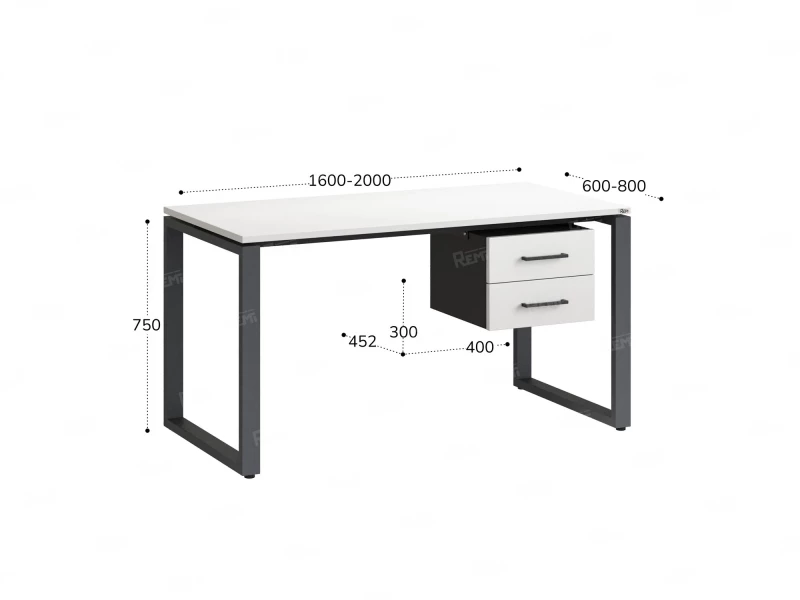 Стол прямой с подвесной тумбой 2 ящика, О-опора 1600x600x750 RM037-16x6 Белый/Серый