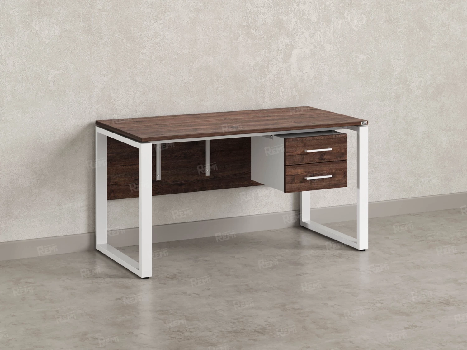 Стол прямой, подвесная тумба, ЛДСП экран, О-опора 1600x700x750 RM033-16x7 Дуб Апрельский шоколад/Белый