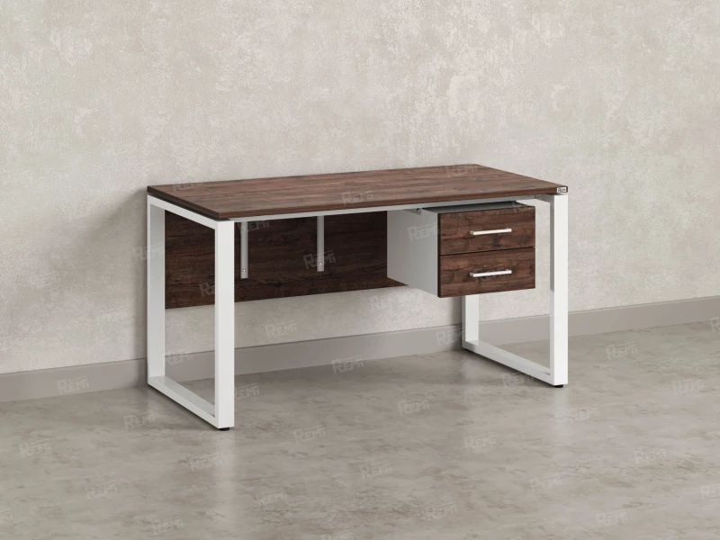 Стол прямой, подвесная тумба, ЛДСП экран, О-опора 1600x700x750 RM033-16x7 Дуб Апрельский шоколад/Белый