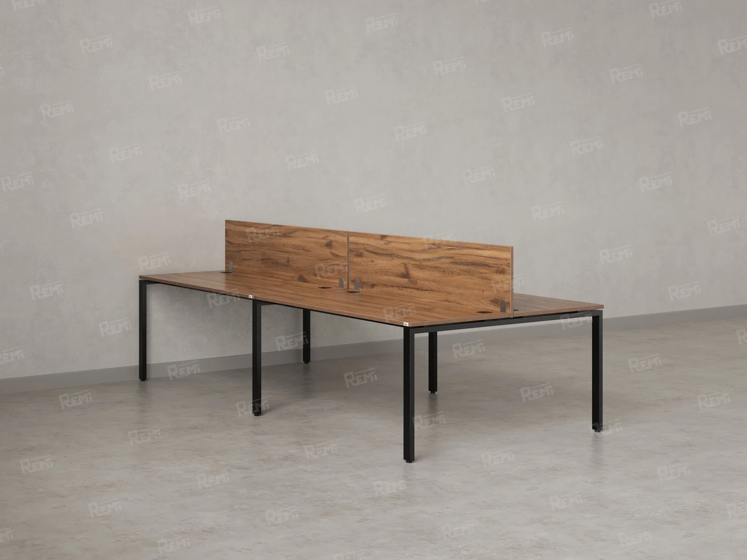 Бенч-система, 4 рабочих места, на П-образных опорах, 2 ЛДСП экранов 3600x1600x750 RM166-4-18x16 Дуб Юстус/Черный