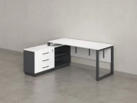 Стол прямой с тумбой L, ЛДСП экран, О-опора 2000x1400x750 RM013L-20x6 Белый/Серый