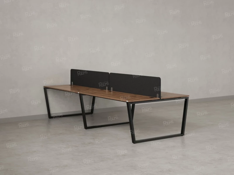 Бенч-система, 4 рабочих места, на U-образных опорах, 2 тканевых экранов 3200x1200x750 RM173-3-16x12 Дуб Юстус/Черный