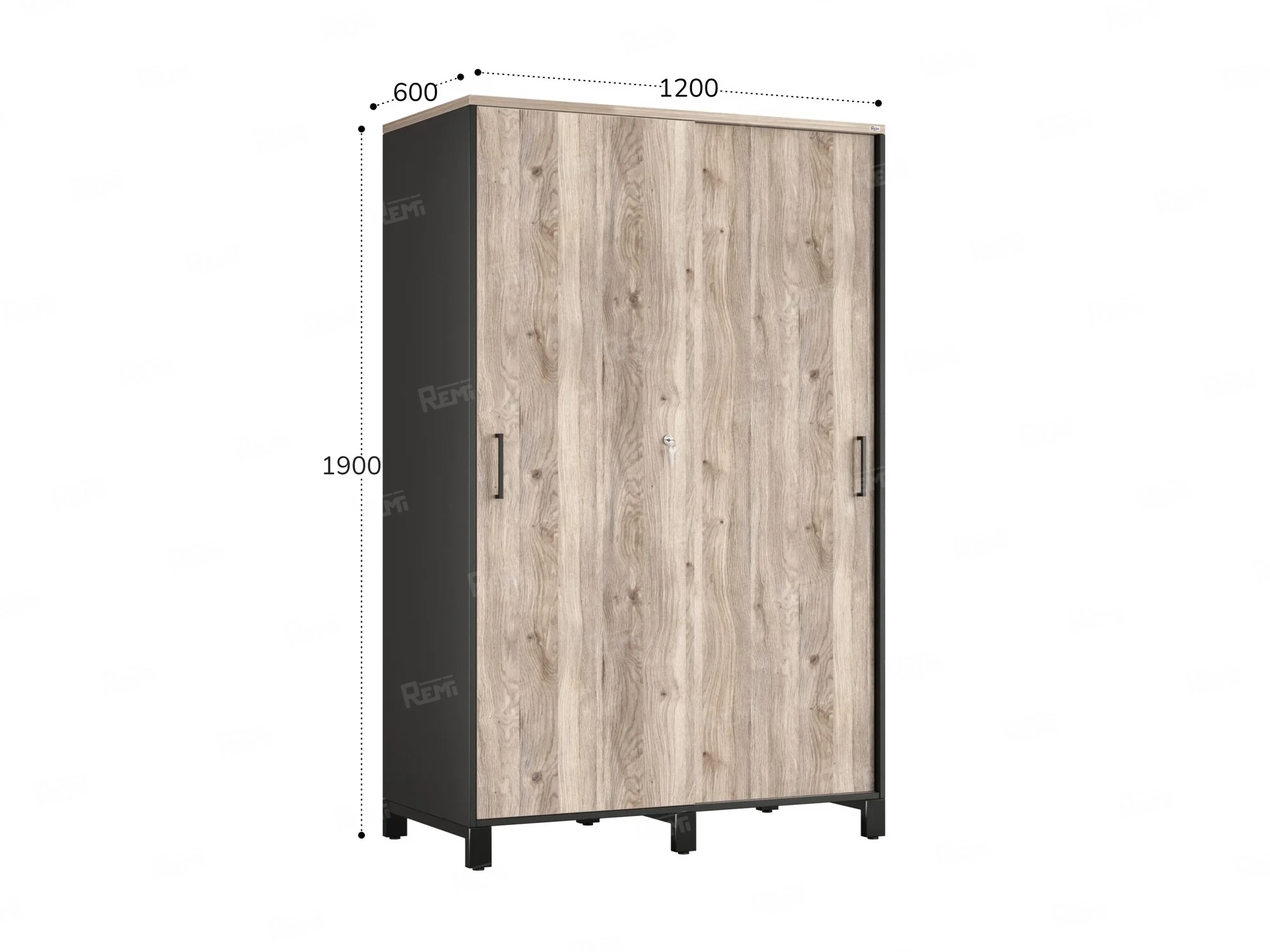 Шкаф-купе, штанга, 1 полка 1200x600x1900 RM163-90x60 Дуб Маувелла/Черный