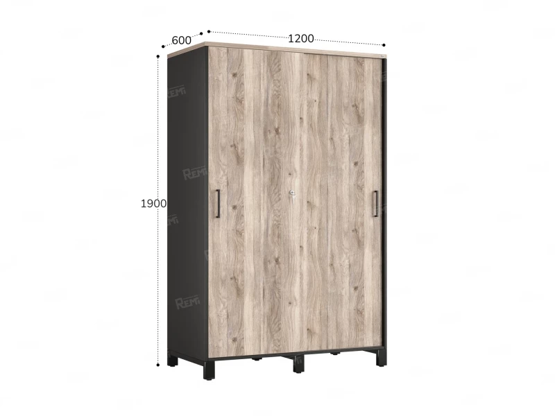 Шкаф-купе, штанга, 1 полка 1200x600x1900 RM163-90x60 Дуб Маувелла/Черный