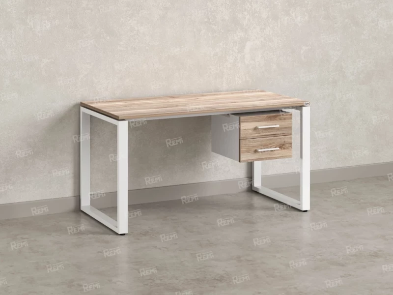 Стол прямой с подвесной тумбой 2 ящика, О-опора 1800x800x750 RM037-18x8 Дуб Маувелла/Белый