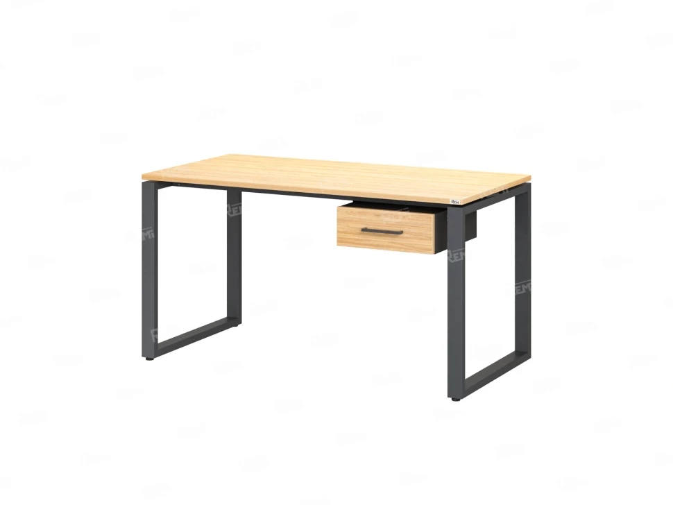 Стол прямой с подвесной тумбой, О-опора 1800x600x750 RM036-18x6 Вяз Швейцарский светлый/Серый