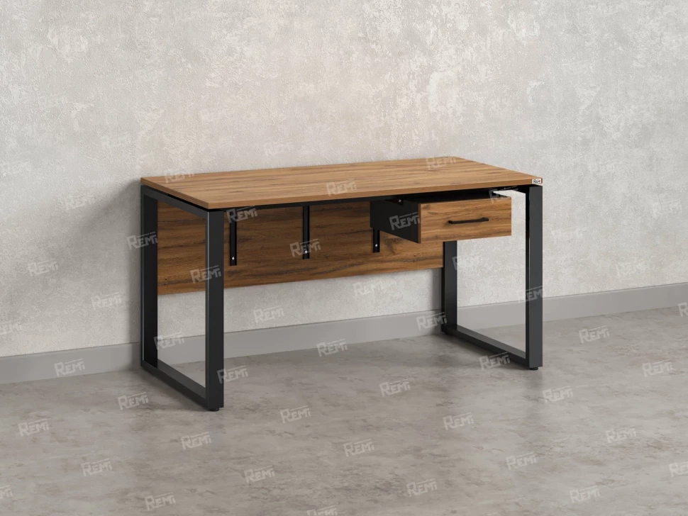 Стол прямой, подвесная тумба, ЛДСП экран, О-опора 1800x600x750 RM032-18x6 Дуб Юстус/Черный