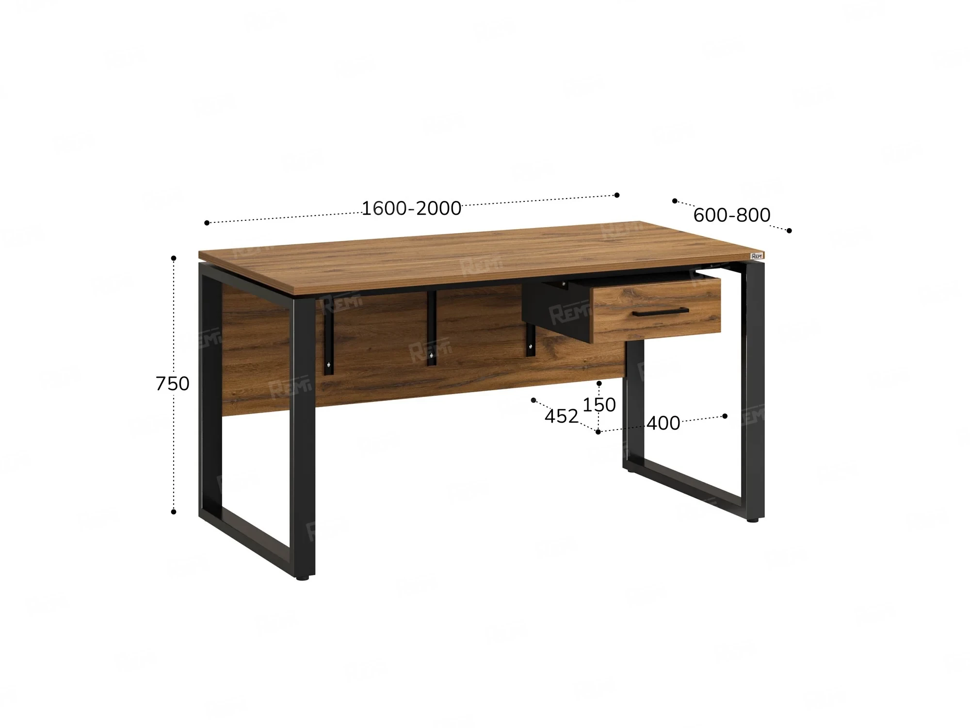 Стол прямой, подвесная тумба, ЛДСП экран, О-опора 1800x600x750 RM032-18x6 Дуб Юстус/Черный
