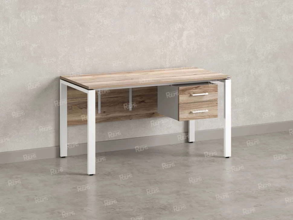 Стол прямой, подвесная тумба, ЛДСП экран, П-опора 1800x600x750 RM031-18x6 Дуб Маувелла/Белый