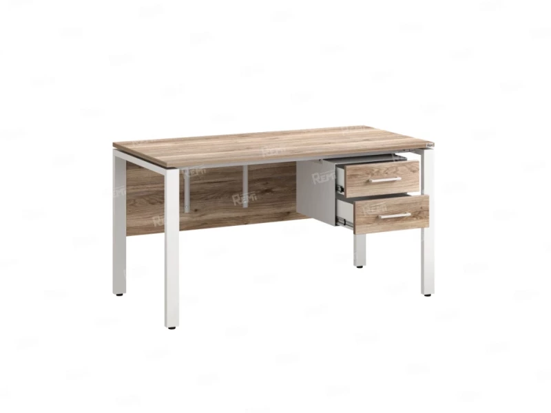 Стол прямой, подвесная тумба, ЛДСП экран, П-опора 1800x600x750 RM031-18x6 Дуб Маувелла/Белый