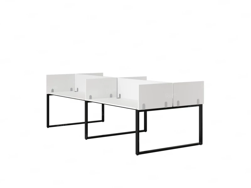 Бенч-система, 4 рабочих места, на О-образных опорах, 8 ЛДСП экранов 2800x1600x750 RM170-1-14x16 Белый/Черный