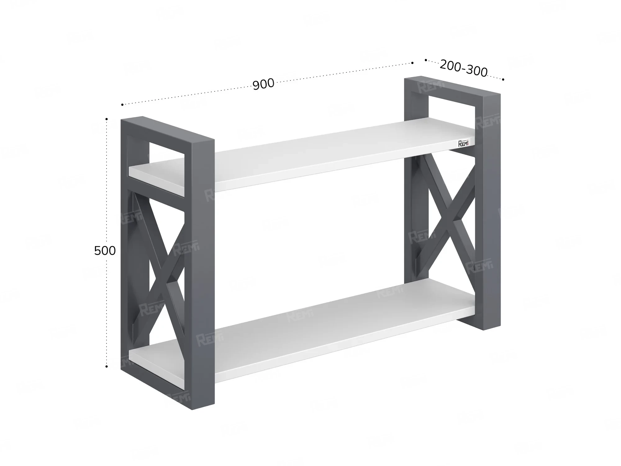 Полка настенная 900x200x500 RM196-90x20 Белый/Серый