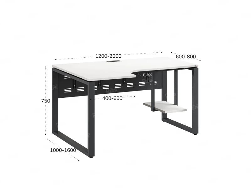 Стол угловой, экран металл, О-опора, левый 1400x900/1200x750, RM056-14x9-12 Белый/Серый