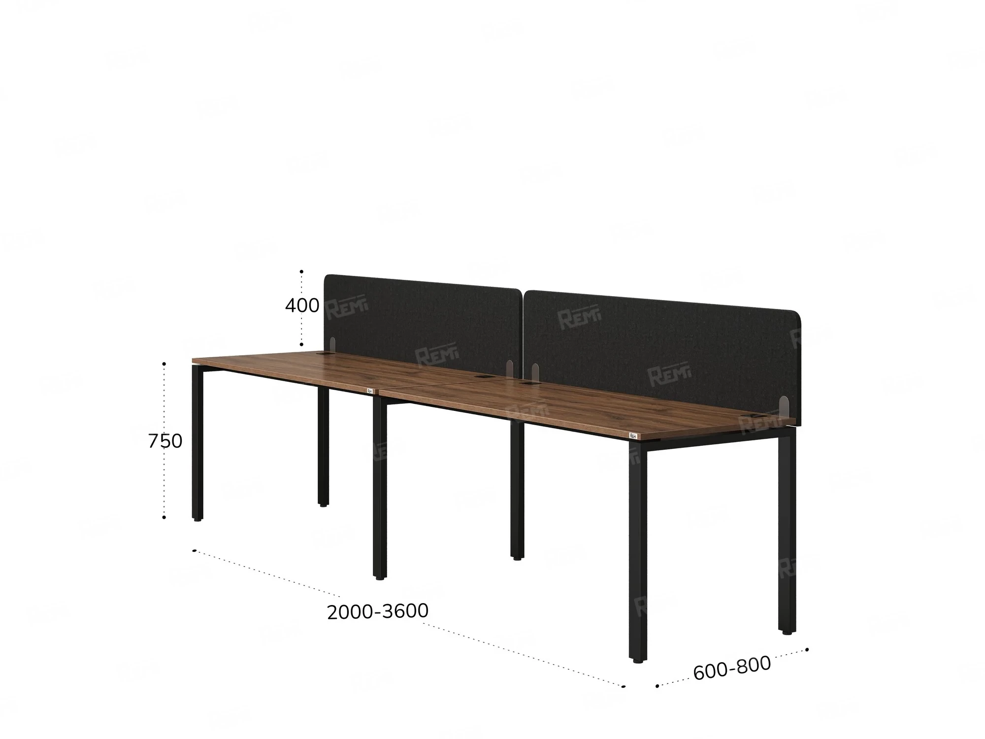 Бенч-система в 1 ряд, 2 рабочих места 2 тканевых экранов 3200x600x750 RM167-3-32x6 Дуб Юстус/Черный