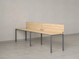 Бенч-система в 1 ряд, 2 рабочих места 2 ЛДСП экранов 2700x800x750 RM167-4-27x8 Вяз Швейцарский светлый/Серый