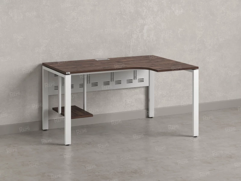 Стол угловой, экран металл, П-опора, правый 1400x600/900x750, RM058-14x6-9 Дуб Апрельский шоколад/Белый