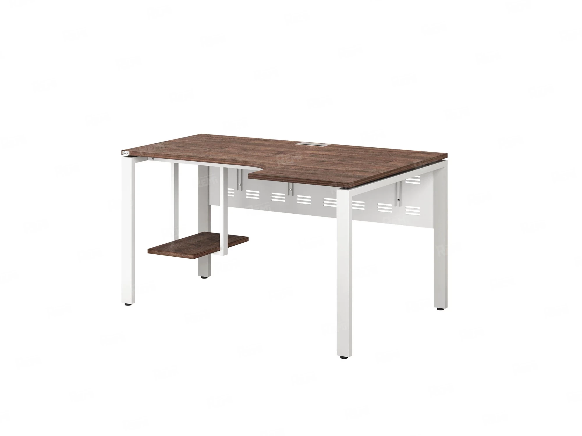 Стол угловой, экран металл, П-опора, правый 1400x600/900x750, RM058-14x6-9 Дуб Апрельский шоколад/Белый