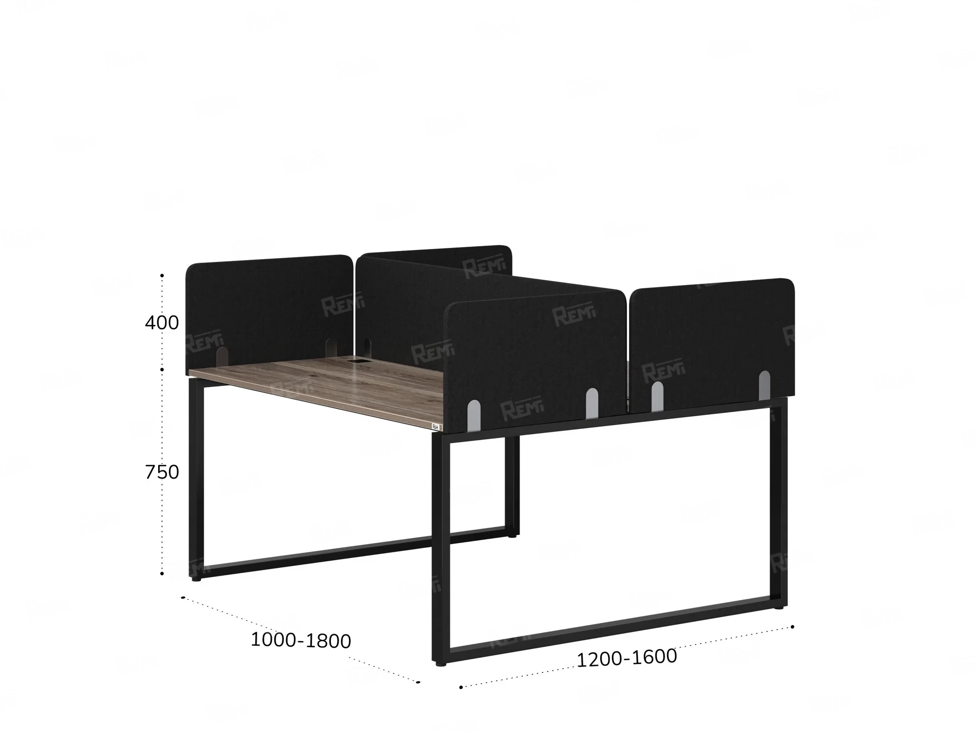 Бенч-система, 2 рабочих места, 5 тканевых экранов 1000x1600x750 RM169-3-10x16 Дуб Маувелла/Черный