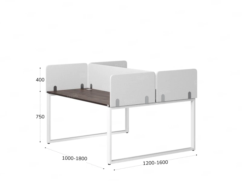 Бенч-система, 2 рабочих места, 5 тканевых экранов 1600x1200x750 RM169-3-16x12 Дуб Апрельский шоколад/Белый