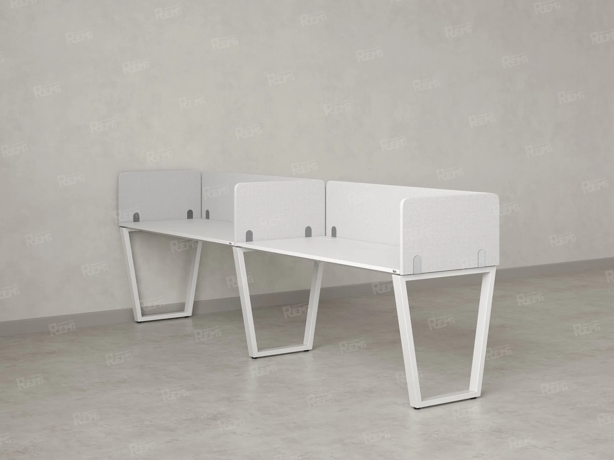 Бенч-система в 1 ряд, 2 рабочих места 5 тканевых экранов 2000x600x750 RM174-1-20x6 Белый/Белый